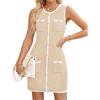 imageZESICA Womens 2025 Summer Sleeveless Mini Dress Crewneck Button Knit Color Block Bodycon Party Short Dresses with PocketsApricot