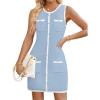 imageZESICA Womens 2025 Summer Sleeveless Mini Dress Crewneck Button Knit Color Block Bodycon Party Short Dresses with PocketsBlue