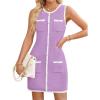 imageZESICA Womens 2025 Summer Sleeveless Mini Dress Crewneck Button Knit Color Block Bodycon Party Short Dresses with PocketsPurple