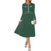 imageZESICA Womens Spring Pleated Sweater Dress Long Sleeve Crewneck Ribbed Knitted Midi DressesGreen