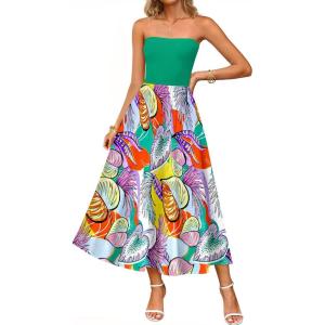 imageZESICA Womens 2025 Summer Boho Strapless Midi Dress Off Shoulder Polka Dot Printed Flowy A Line Long Dresses with PocketsAqua