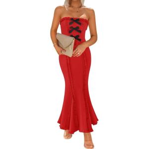 imageZESICA Womens Summer Elegant Off Shoulder Maxi Dress 2025 Sleeveless Mermaid Bodycon Wedding Party Long DressesRed