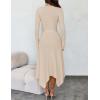 imageZESICA Womens 2025 Spring Long Sleeve Crewneck Ribbed Knit High Waist Midi Sweater Dresses with BeltApricot