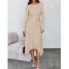 imageZESICA Womens 2025 Spring Long Sleeve Crewneck Ribbed Knit High Waist Midi Sweater Dresses with BeltApricot
