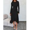 imageZESICA Womens 2025 Spring Long Sleeve Crewneck Ribbed Knit High Waist Midi Sweater Dresses with BeltBlack