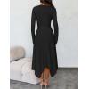 imageZESICA Womens 2025 Spring Long Sleeve Crewneck Ribbed Knit High Waist Midi Sweater Dresses with BeltBlack