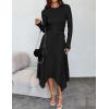 imageZESICA Womens 2025 Spring Long Sleeve Crewneck Ribbed Knit High Waist Midi Sweater Dresses with BeltBlack