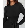 imageZESICA Womens 2025 Spring Long Sleeve Crewneck Ribbed Knit High Waist Midi Sweater Dresses with BeltBlack