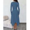 imageZESICA Womens 2025 Spring Long Sleeve Crewneck Ribbed Knit High Waist Midi Sweater Dresses with BeltDark Blue