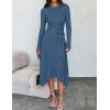 imageZESICA Womens 2025 Spring Long Sleeve Crewneck Ribbed Knit High Waist Midi Sweater Dresses with BeltDark Blue