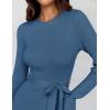 imageZESICA Womens 2025 Spring Long Sleeve Crewneck Ribbed Knit High Waist Midi Sweater Dresses with BeltDark Blue