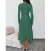 imageZESICA Womens 2025 Spring Long Sleeve Crewneck Ribbed Knit High Waist Midi Sweater Dresses with BeltGreen