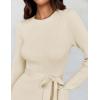 imageZESICA Womens 2025 Spring Long Sleeve Crewneck Ribbed Knit High Waist Midi Sweater Dresses with BeltIvory