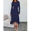 imageZESICA Womens 2025 Spring Long Sleeve Crewneck Ribbed Knit High Waist Midi Sweater Dresses with BeltNavy
