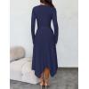 imageZESICA Womens 2025 Spring Long Sleeve Crewneck Ribbed Knit High Waist Midi Sweater Dresses with BeltNavy