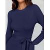 imageZESICA Womens 2025 Spring Long Sleeve Crewneck Ribbed Knit High Waist Midi Sweater Dresses with BeltNavy
