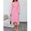 imageZESICA Womens 2025 Spring Long Sleeve Crewneck Ribbed Knit High Waist Midi Sweater Dresses with BeltPink