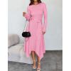 imageZESICA Womens 2025 Spring Long Sleeve Crewneck Ribbed Knit High Waist Midi Sweater Dresses with BeltPink