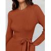 imageZESICA Womens 2025 Spring Long Sleeve Crewneck Ribbed Knit High Waist Midi Sweater Dresses with BeltRust