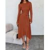 imageZESICA Womens 2025 Spring Long Sleeve Crewneck Ribbed Knit High Waist Midi Sweater Dresses with BeltRust