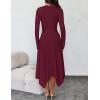 imageZESICA Womens 2025 Spring Long Sleeve Crewneck Ribbed Knit High Waist Midi Sweater Dresses with BeltWine