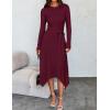 imageZESICA Womens 2025 Spring Long Sleeve Crewneck Ribbed Knit High Waist Midi Sweater Dresses with BeltWine