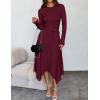 imageZESICA Womens 2025 Spring Long Sleeve Crewneck Ribbed Knit High Waist Midi Sweater Dresses with BeltWine