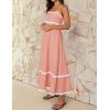 imageZESICA Womens 2025 Summer Spaghetti Straps Sleeveless Backless Sundress Flowy Smocked Lace Swing A Line Midi DressCoral Pink
