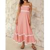 imageZESICA Womens 2025 Summer Spaghetti Straps Sleeveless Backless Sundress Flowy Smocked Lace Swing A Line Midi DressCoral Pink