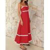 imageZESICA Womens 2025 Summer Spaghetti Straps Sleeveless Backless Sundress Flowy Smocked Lace Swing A Line Midi DressRed