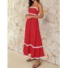 imageZESICA Womens 2025 Summer Spaghetti Straps Sleeveless Backless Sundress Flowy Smocked Lace Swing A Line Midi DressRed