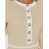 imageZESICA Womens Fall Long Sleeve Bodycon Sweater Dress Crewneck Button Knit Color Block Party Mini DressesApricot