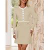 imageZESICA Womens Fall Long Sleeve Bodycon Sweater Dress Crewneck Button Knit Color Block Party Mini DressesApricot