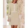 imageZESICA Womens Fall Long Sleeve Bodycon Sweater Dress Crewneck Button Knit Color Block Party Mini DressesApricot