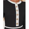 imageZESICA Womens Fall Long Sleeve Bodycon Sweater Dress Crewneck Button Knit Color Block Party Mini DressesBlack