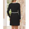 imageZESICA Womens Fall Long Sleeve Bodycon Sweater Dress Crewneck Button Knit Color Block Party Mini DressesBlack