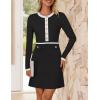 imageZESICA Womens Fall Long Sleeve Bodycon Sweater Dress Crewneck Button Knit Color Block Party Mini DressesBlack