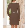 imageZESICA Womens Fall Long Sleeve Bodycon Sweater Dress Crewneck Button Knit Color Block Party Mini DressesKhaki