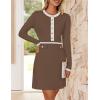 imageZESICA Womens Fall Long Sleeve Bodycon Sweater Dress Crewneck Button Knit Color Block Party Mini DressesKhaki