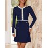 imageZESICA Womens Fall Long Sleeve Bodycon Sweater Dress Crewneck Button Knit Color Block Party Mini DressesNavy