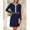 imageZESICA Womens Fall Long Sleeve Bodycon Sweater Dress Crewneck Button Knit Color Block Party Mini DressesNavy