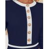 imageZESICA Womens Fall Long Sleeve Bodycon Sweater Dress Crewneck Button Knit Color Block Party Mini DressesNavy