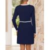 imageZESICA Womens Fall Long Sleeve Bodycon Sweater Dress Crewneck Button Knit Color Block Party Mini DressesNavy