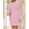 imageZESICA Womens Fall Long Sleeve Bodycon Sweater Dress Crewneck Button Knit Color Block Party Mini DressesPink