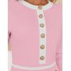 imageZESICA Womens Fall Long Sleeve Bodycon Sweater Dress Crewneck Button Knit Color Block Party Mini DressesPink