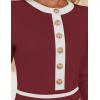 imageZESICA Womens Fall Long Sleeve Bodycon Sweater Dress Crewneck Button Knit Color Block Party Mini DressesRed