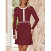 imageZESICA Womens Fall Long Sleeve Bodycon Sweater Dress Crewneck Button Knit Color Block Party Mini DressesRed