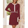 imageZESICA Womens Fall Long Sleeve Bodycon Sweater Dress Crewneck Button Knit Color Block Party Mini DressesRed