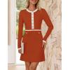 imageZESICA Womens Fall Long Sleeve Bodycon Sweater Dress Crewneck Button Knit Color Block Party Mini DressesRust