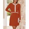 imageZESICA Womens Fall Long Sleeve Bodycon Sweater Dress Crewneck Button Knit Color Block Party Mini DressesRust